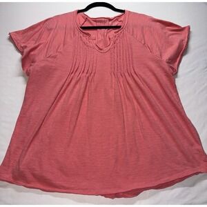 Wonderly Pleated Slub Knit Top Womens XL Pink Short Sleeve Casual Blouse